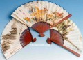 Chinese Paper Hand Fan with Brown Handle