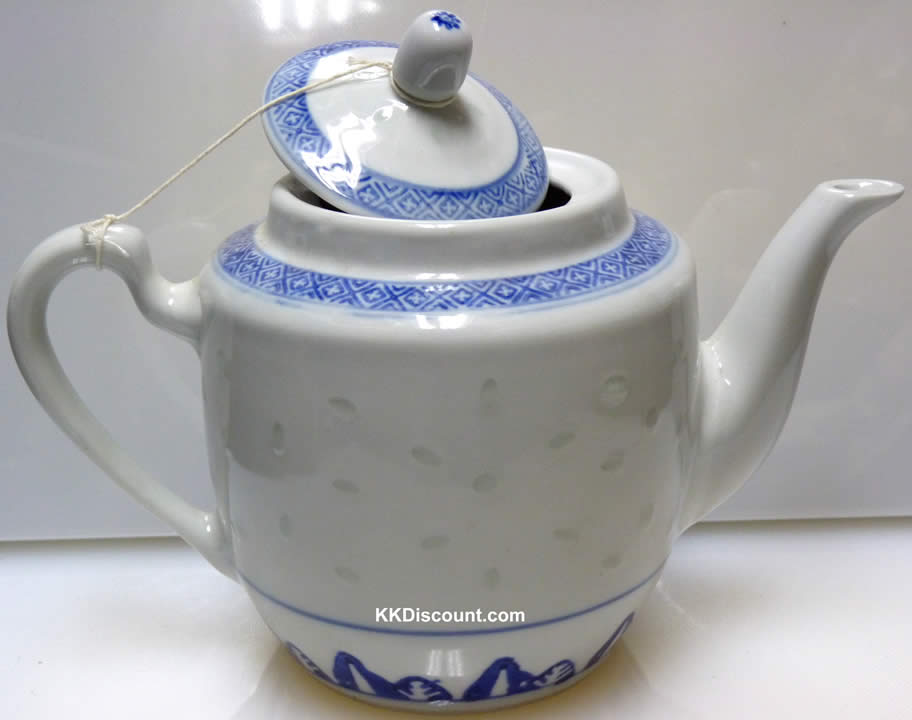 Chinese Blue and White Rice Pattern Tea Set for 4 - porcelain
